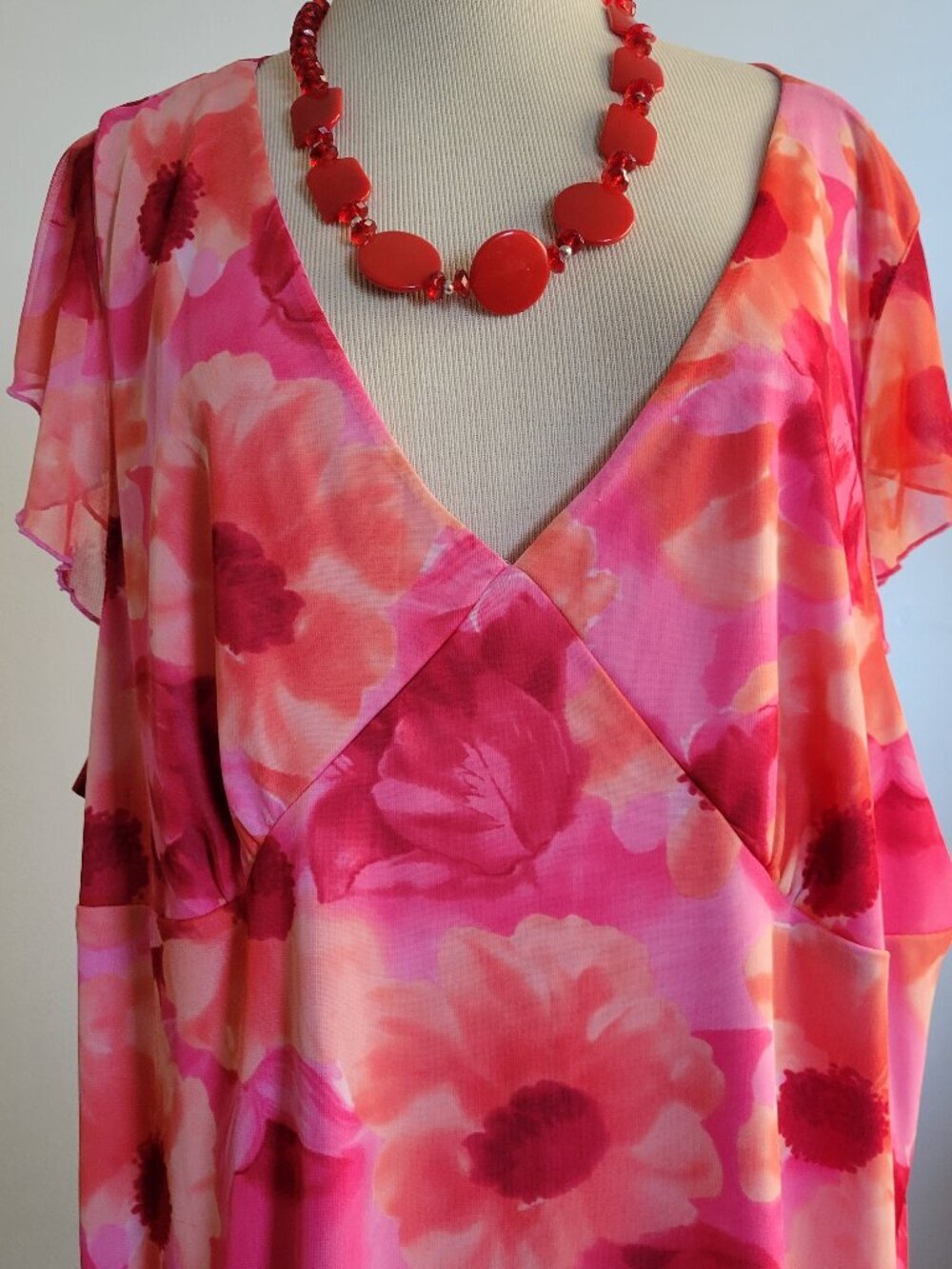 Ashley Stewart Pink Floral Print Midi Dress (Size: 26)